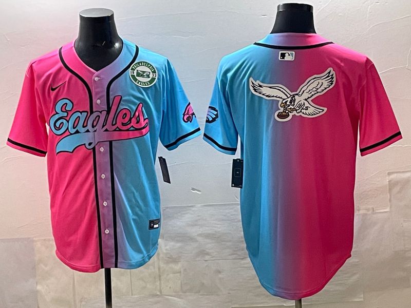 Men 2025 Philadelphia Eagles Blank Blue pink Nike Limited NFL Jersey style 016